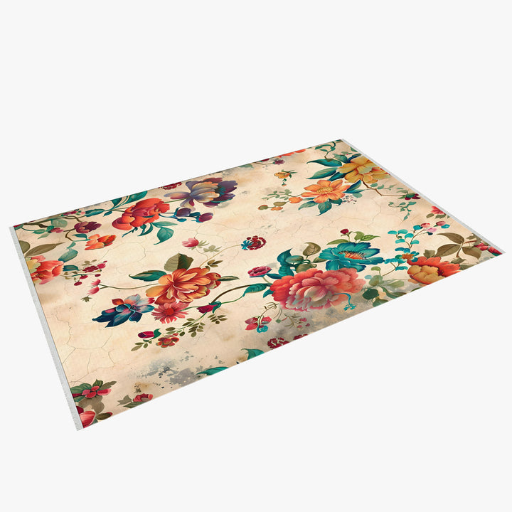 Boho Floral Cream and Colorful Aesthetic Area Rug