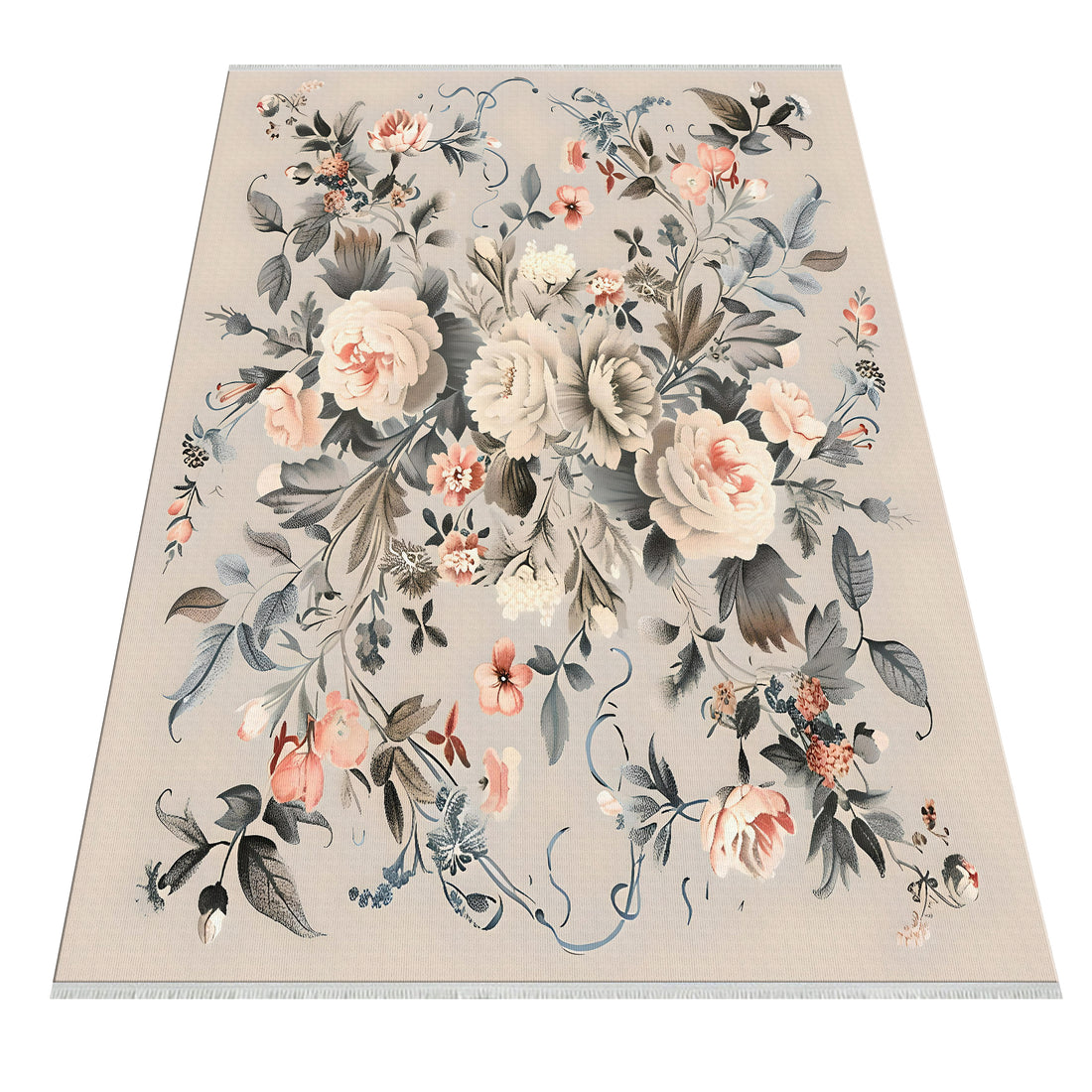 Comfort Soft Cotton Floral Print Washable Area Rug