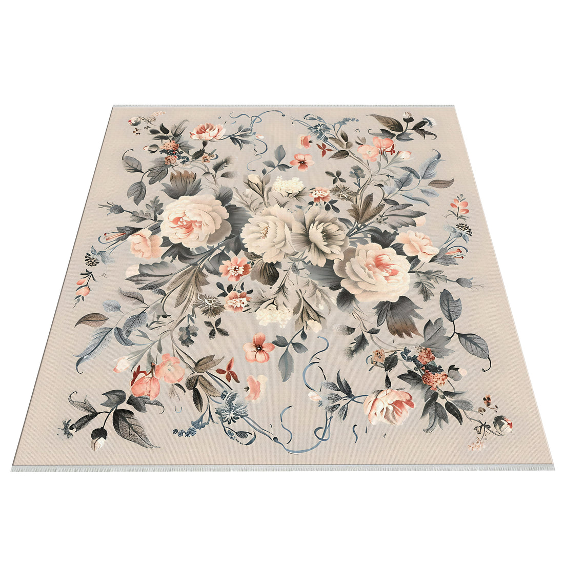 Comfort Soft Cotton Floral Print Washable Area Rug