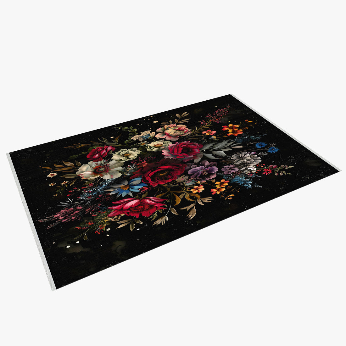 Black Washable Floral Boho Area Rug