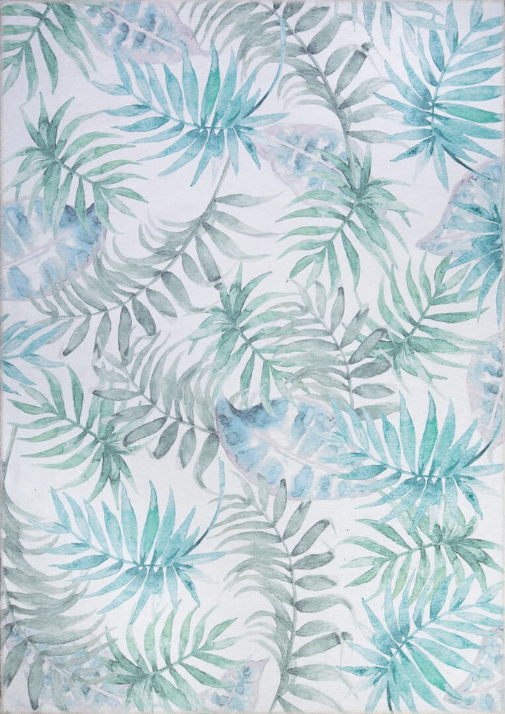 Blue and White Leaf Pattern Rug