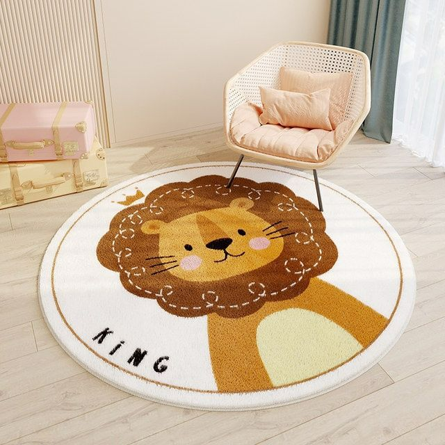 lion rug animal printed round carpet for nursery 