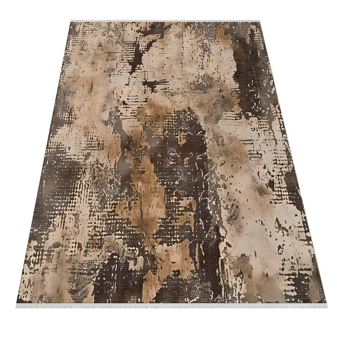 Cream Distressed Pattern Polyester Cotton Area Rug