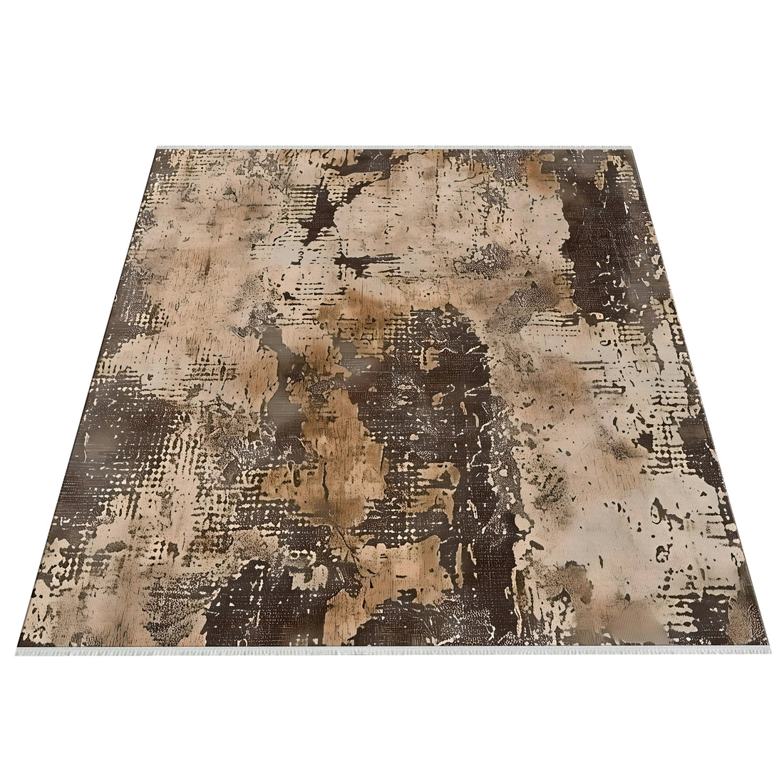 Cream Distressed Pattern Polyester Cotton Area Rug