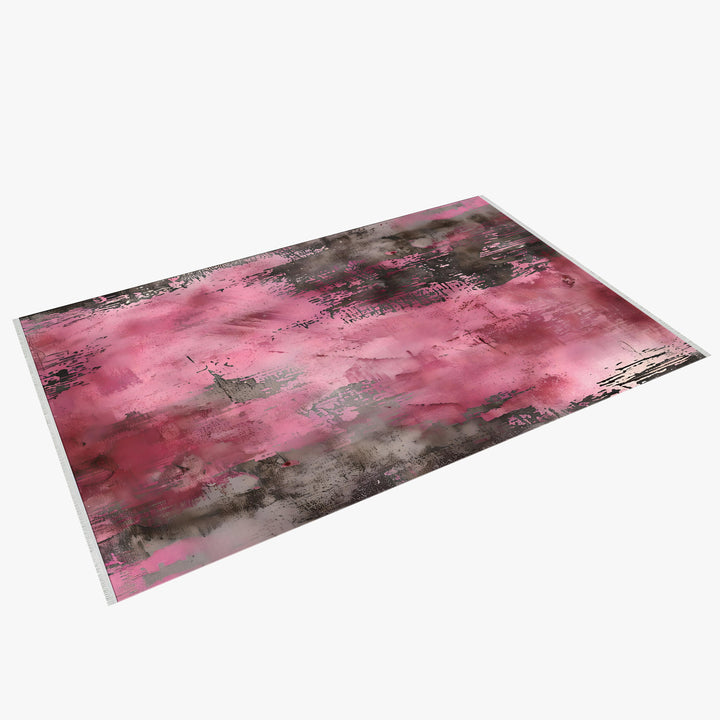 Pink Gray Abstract Washable Soft Cotton Area  Rug for Living Room