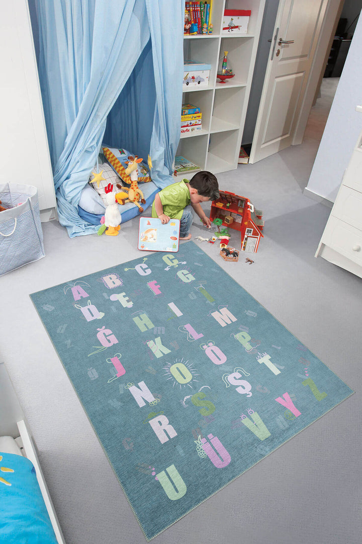 Woven Base Decorative Green Children's Room Carpet