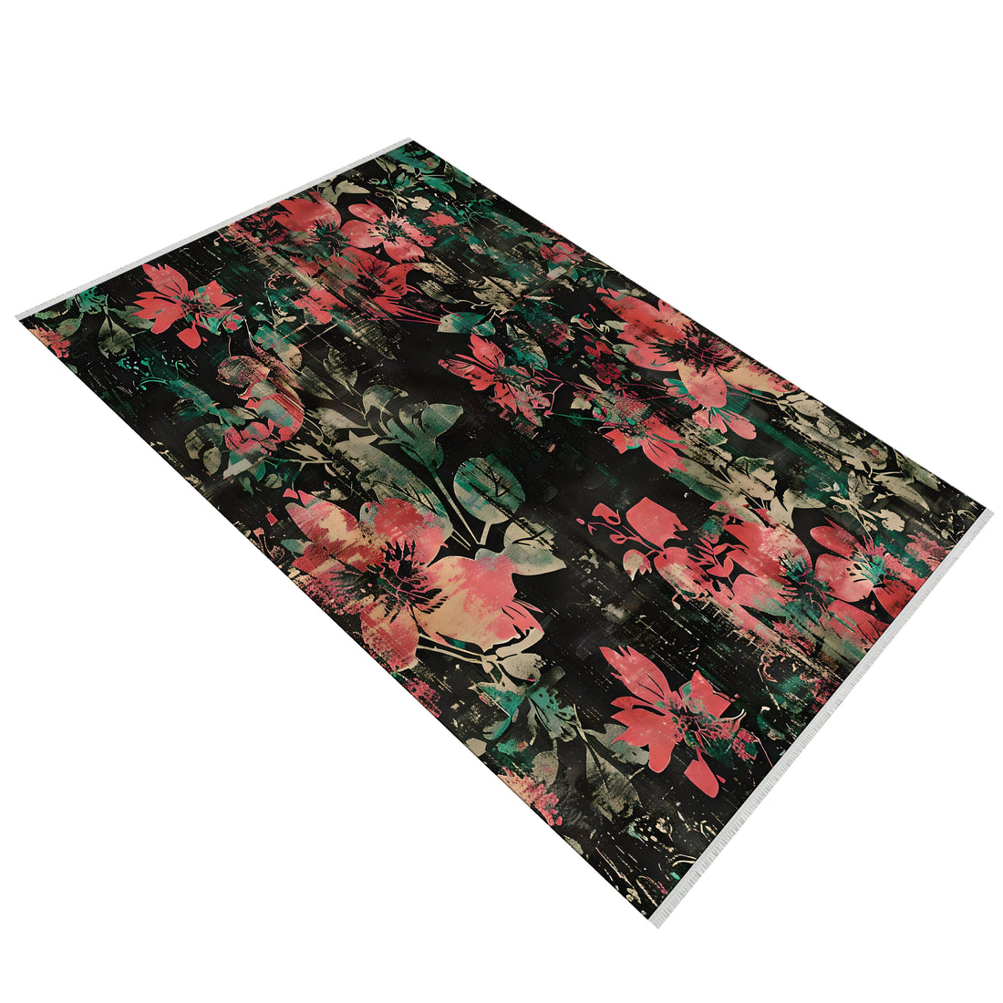 Black Red Floral Aesthetic Area Rug