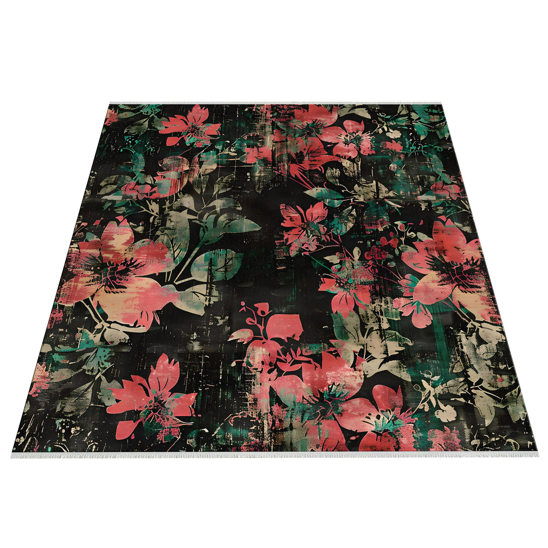 Black Red Floral Aesthetic Area Rug