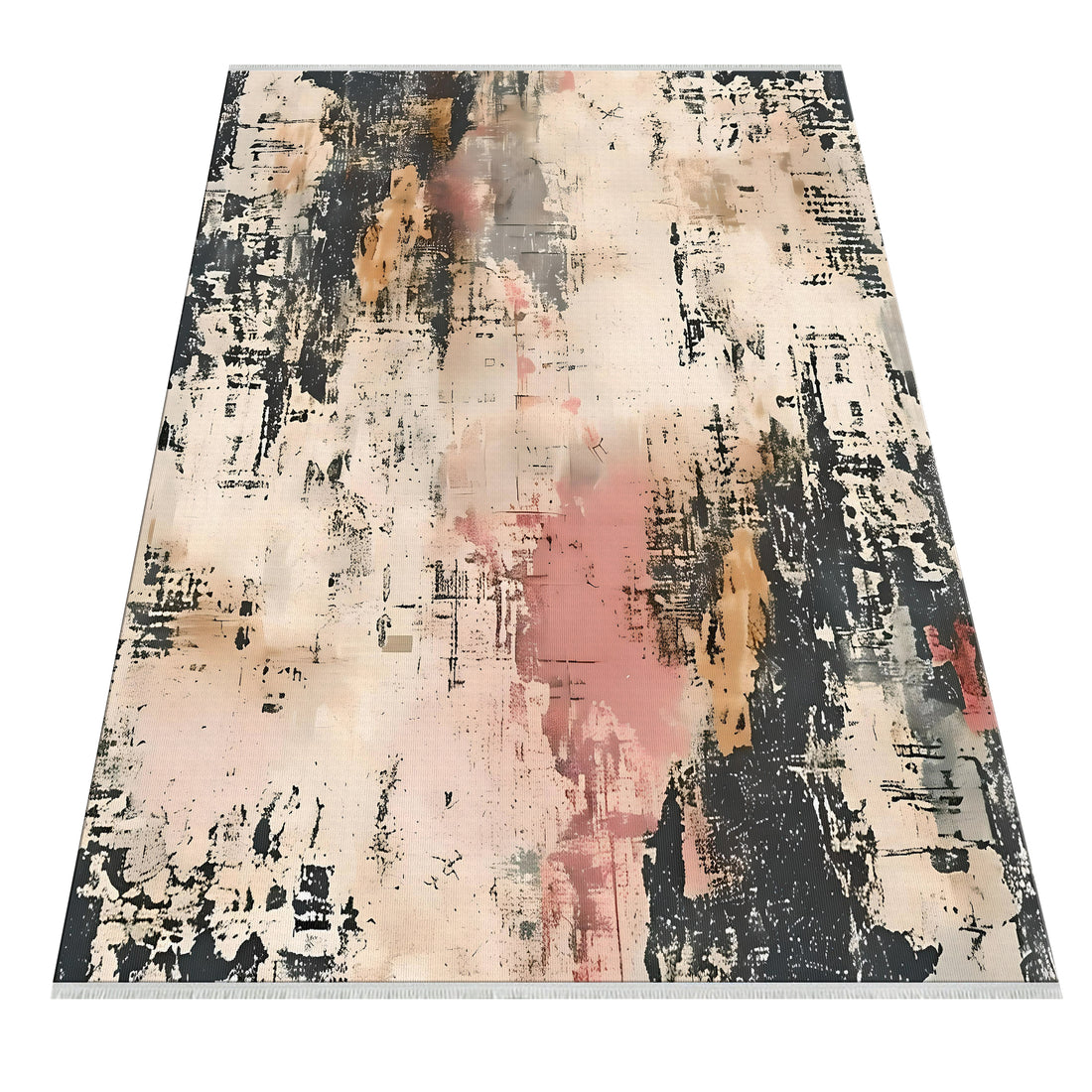 Abstract Distressed Washable Cotton Woven Base Area Rug