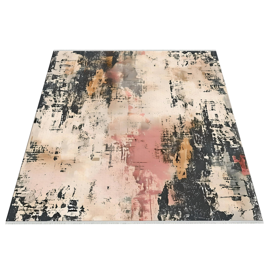 Abstract Distressed Washable Cotton Woven Base Area Rug