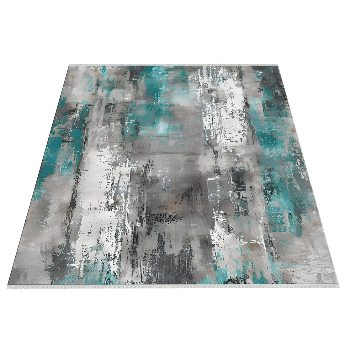 Abstract Distressed Print Washable Cotton Woven Base Area Rug