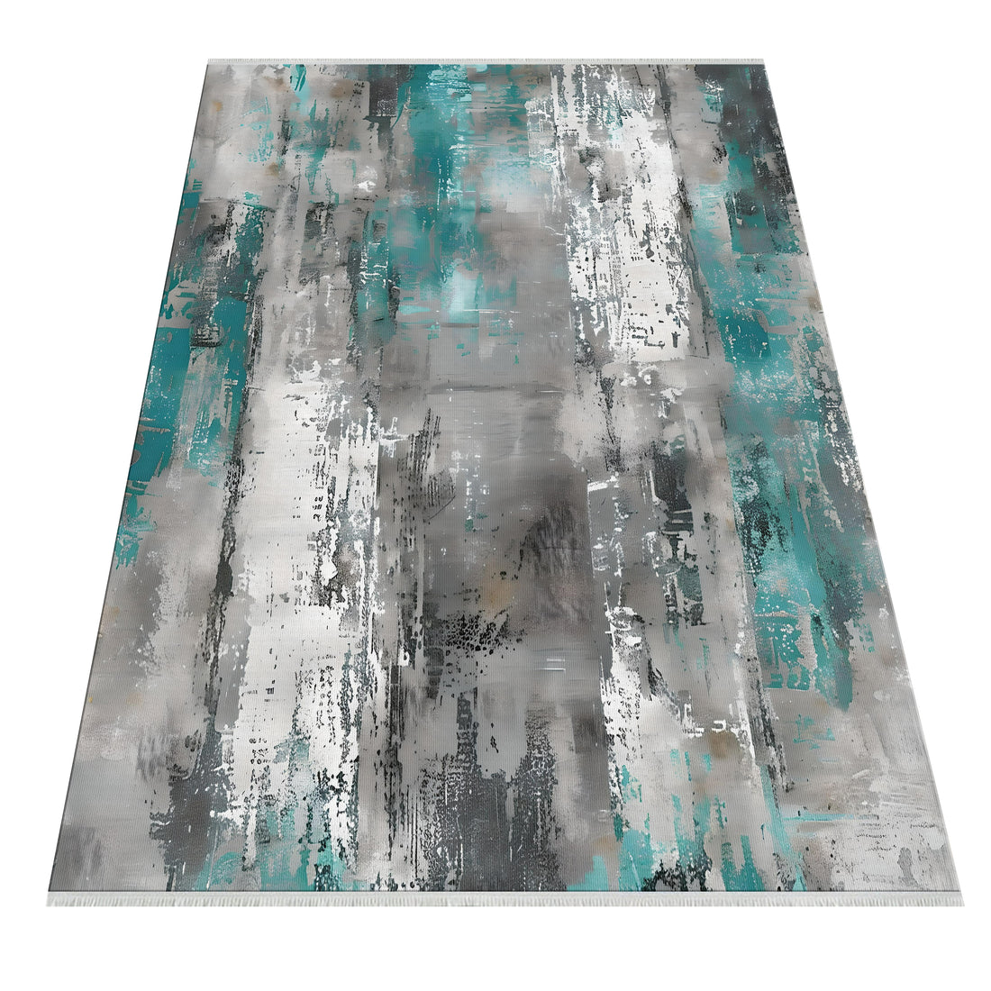 Abstract Distressed Print Washable Cotton Woven Base Area Rug