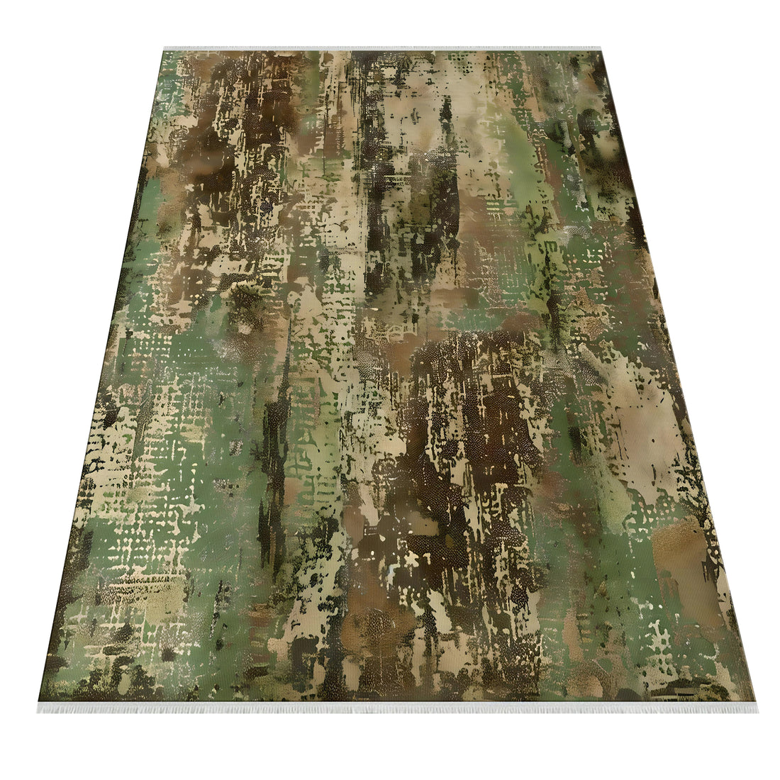 Green Brown Cotton Polyester Soft and Thin Rug