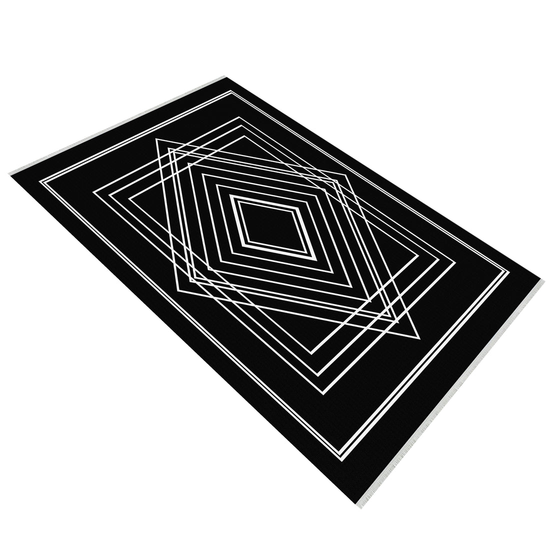 Black White Geometric Thin Washable Area Rug