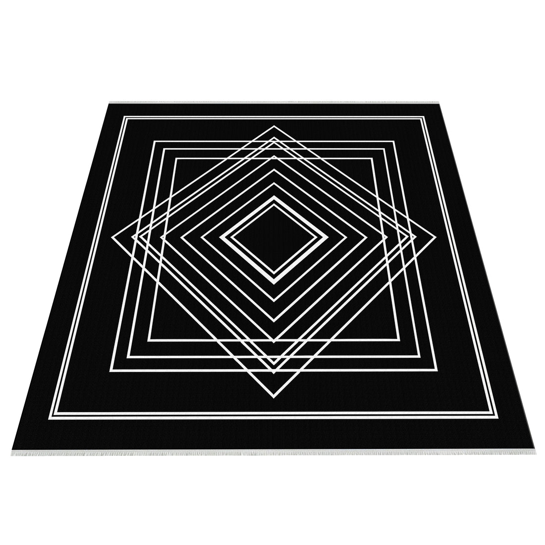 Black White Geometric Thin Washable Area Rug