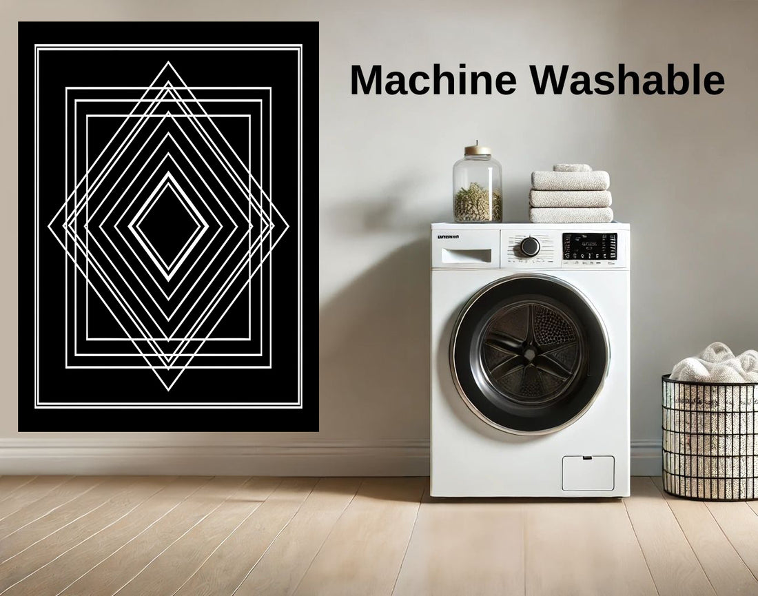 Black White Geometric Thin Washable Area Rug