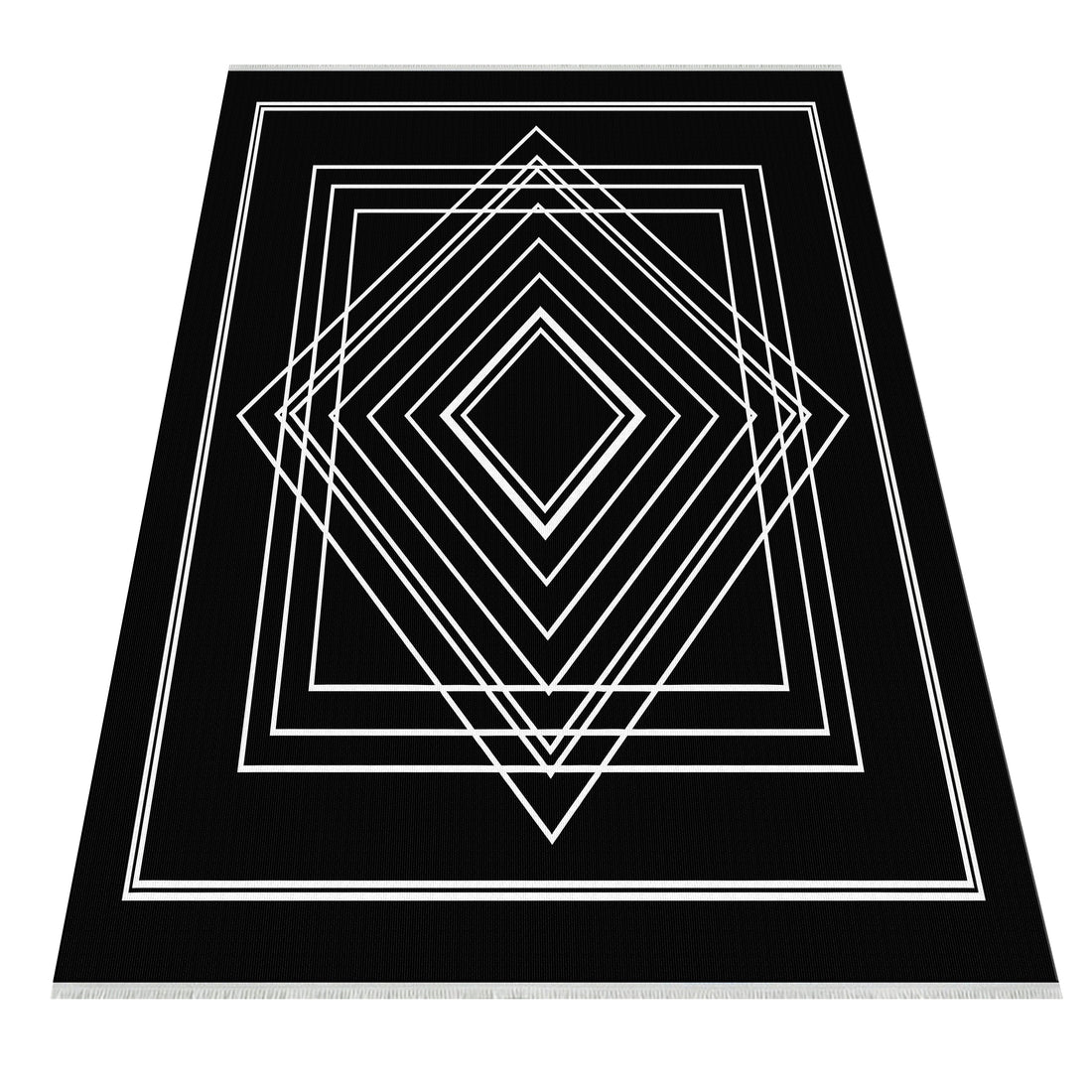 Black White Geometric Thin Washable Area Rug