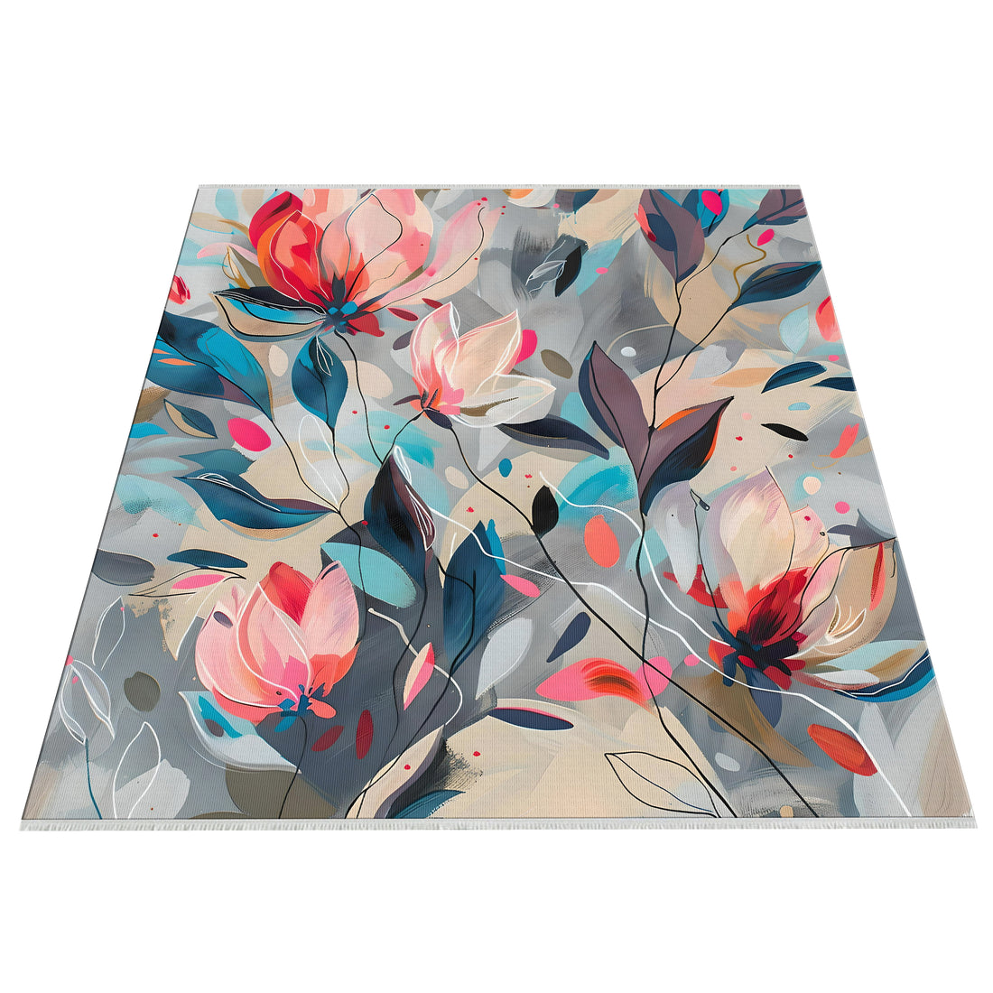 Colorful Flowers Pattern Machine Washable Area Rug