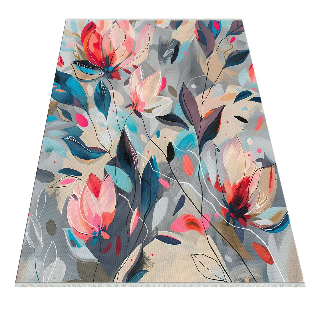 Colorful Flowers Pattern Machine Washable Area Rug