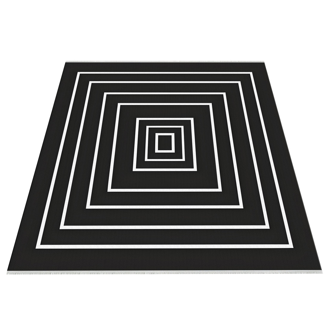 Black White Washable Machine Woven Cotton Area Rug