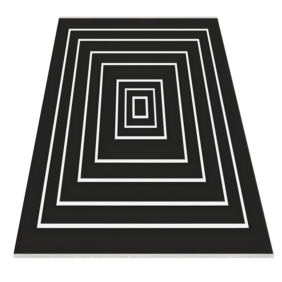 Black White Washable Machine Woven Cotton Area Rug