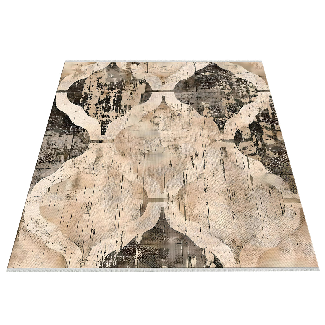 Cream Gray Distressed Pattern Washable Area Rug