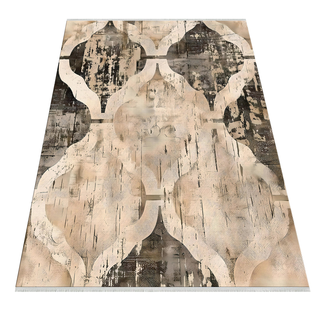 Cream Gray Distressed Pattern Washable Area Rug