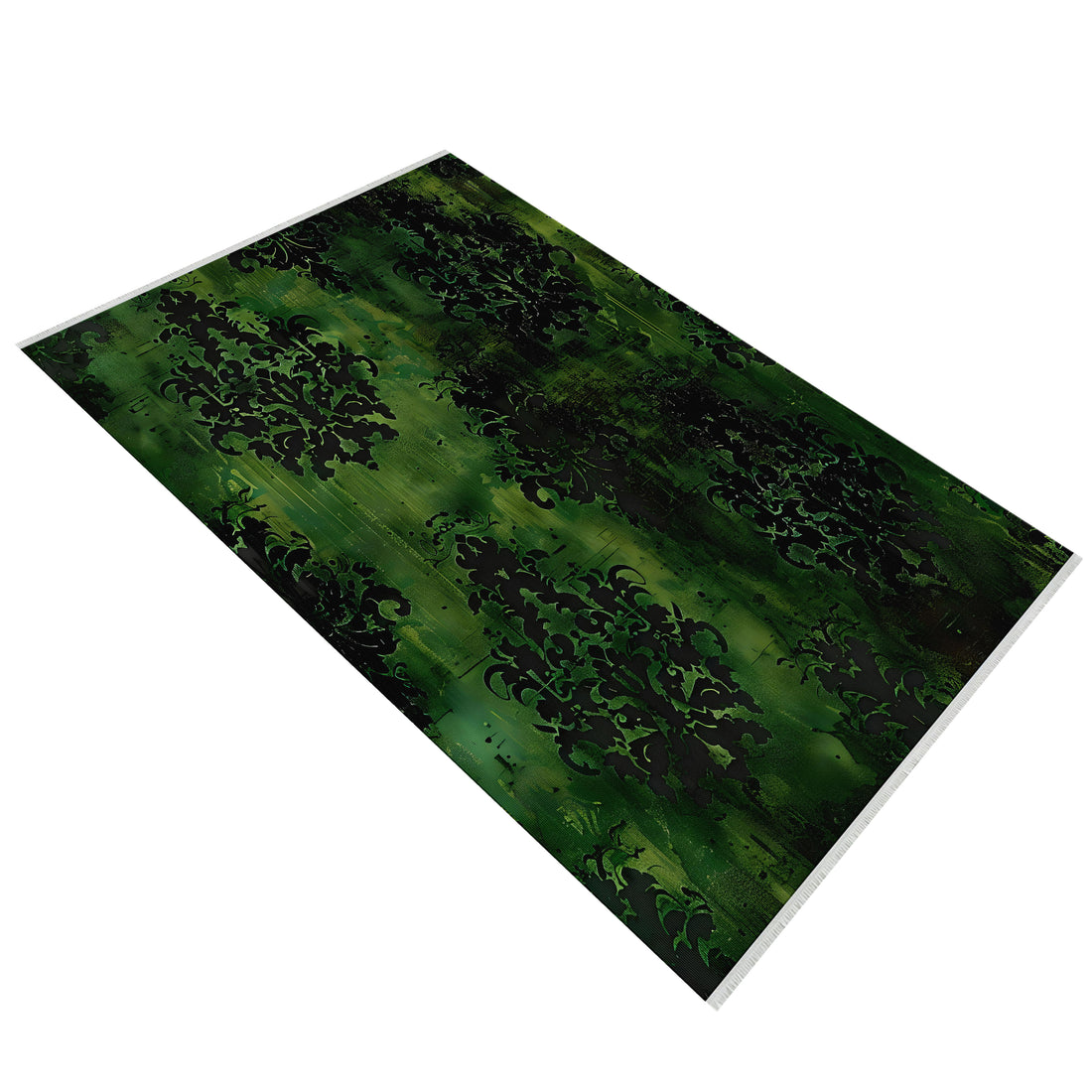 Green Black Damask Bright/Bold Color Rug