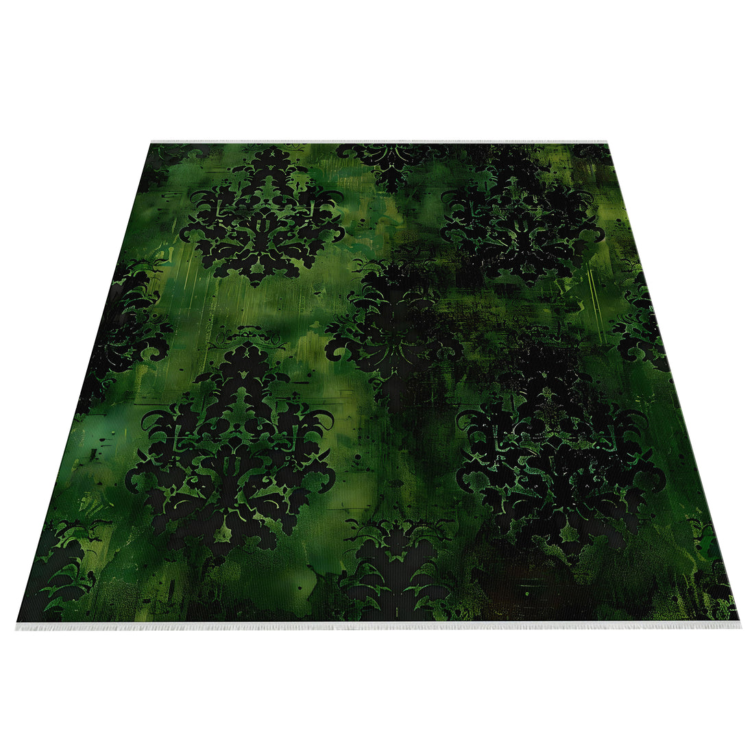 Green Black Damask Bright/Bold Color Rug