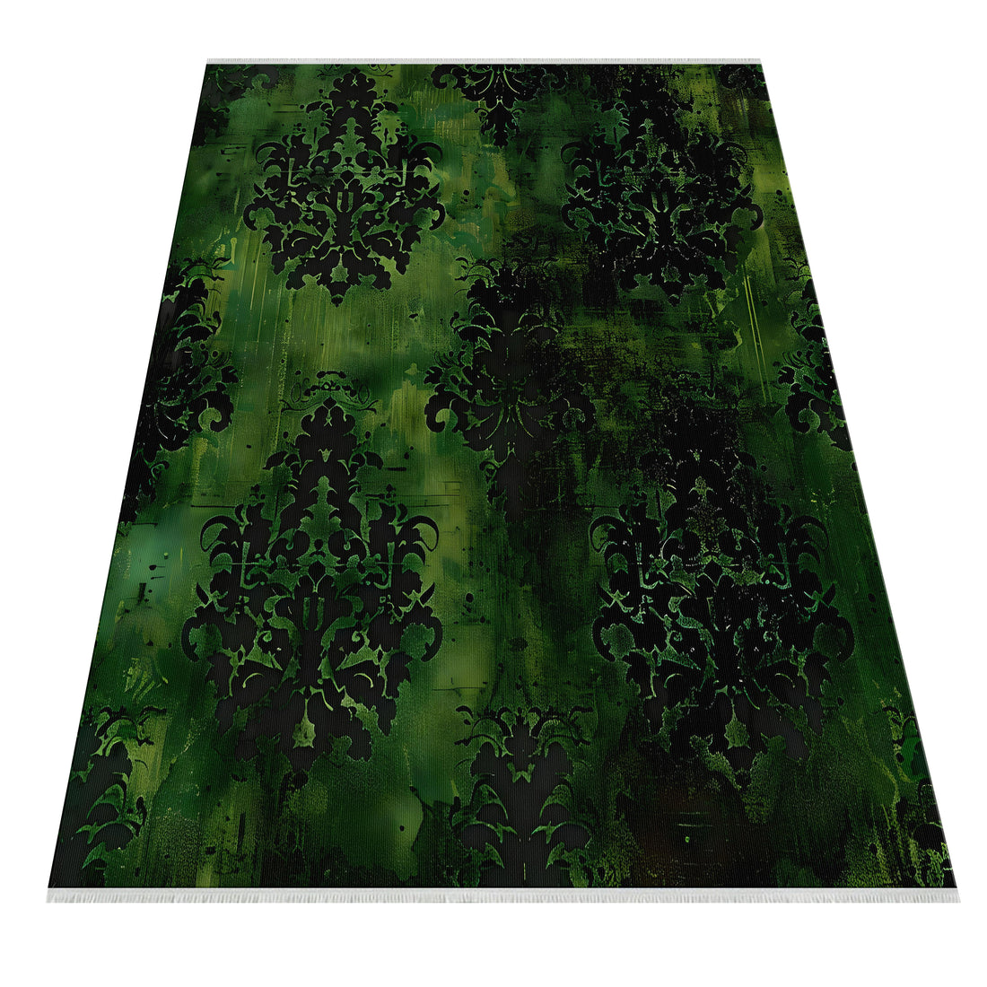 Green Black Damask Bright/Bold Color Rug