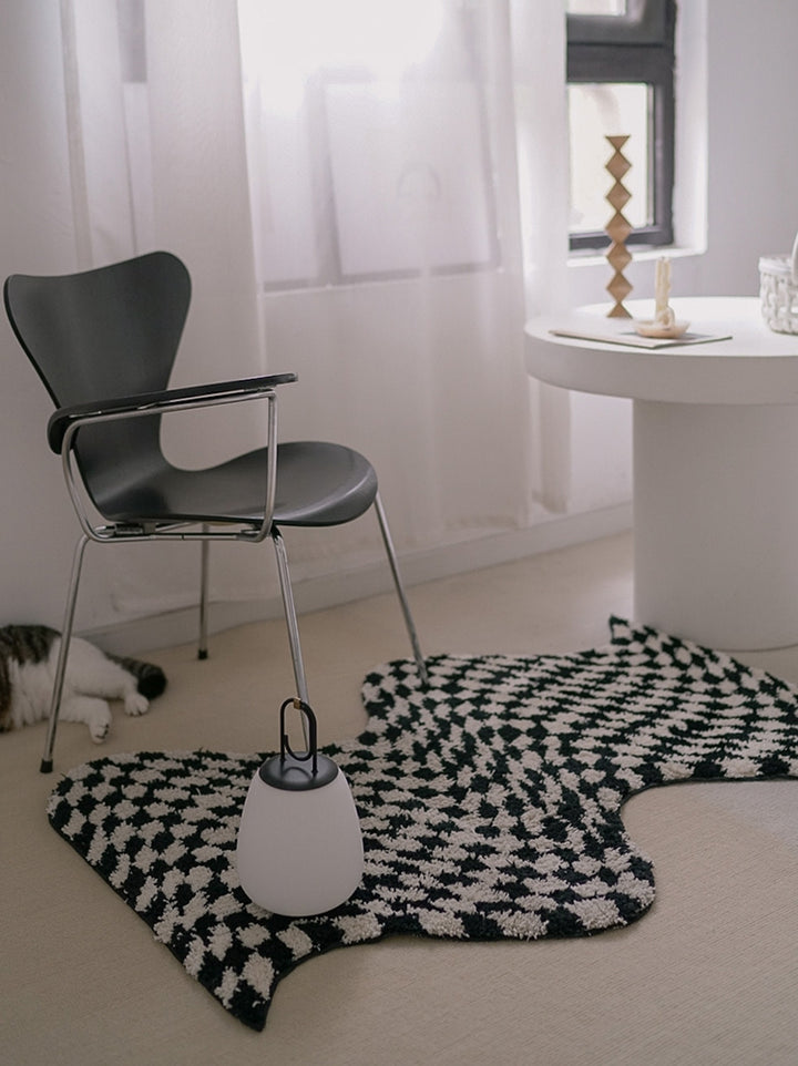 Tufted Checkered And Irregular Shaped Rug