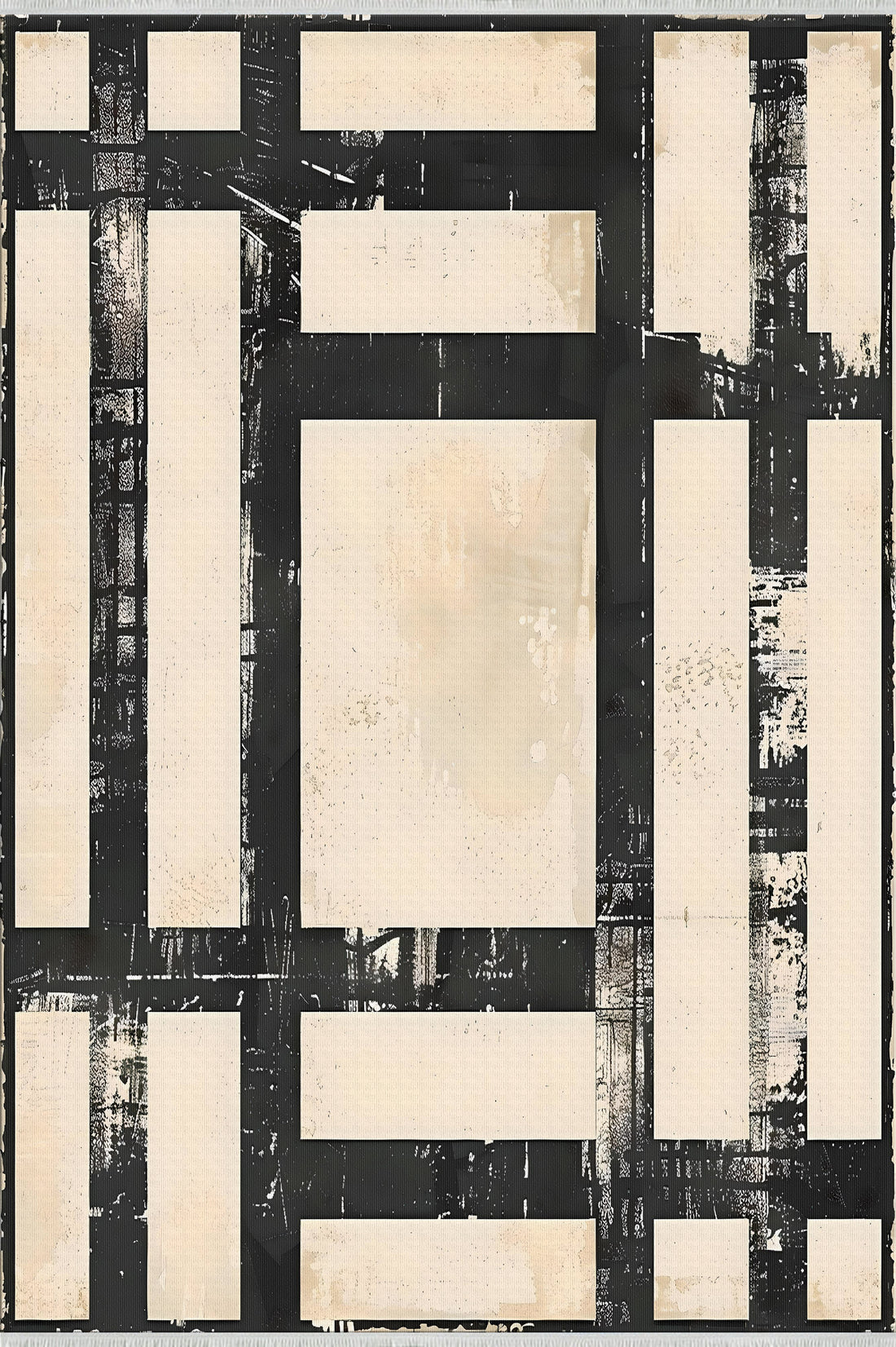 Cream Black Striped Geometric Area Rug