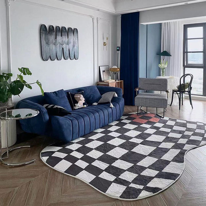 Black and white checkered rug