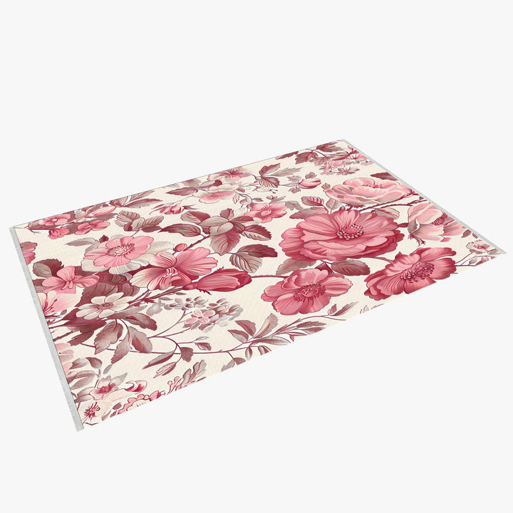 Pink Flowers Pattern Cotton Area Rug