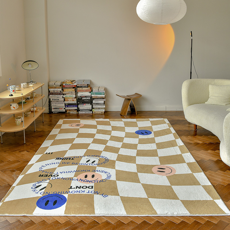 cream and white checkered rug