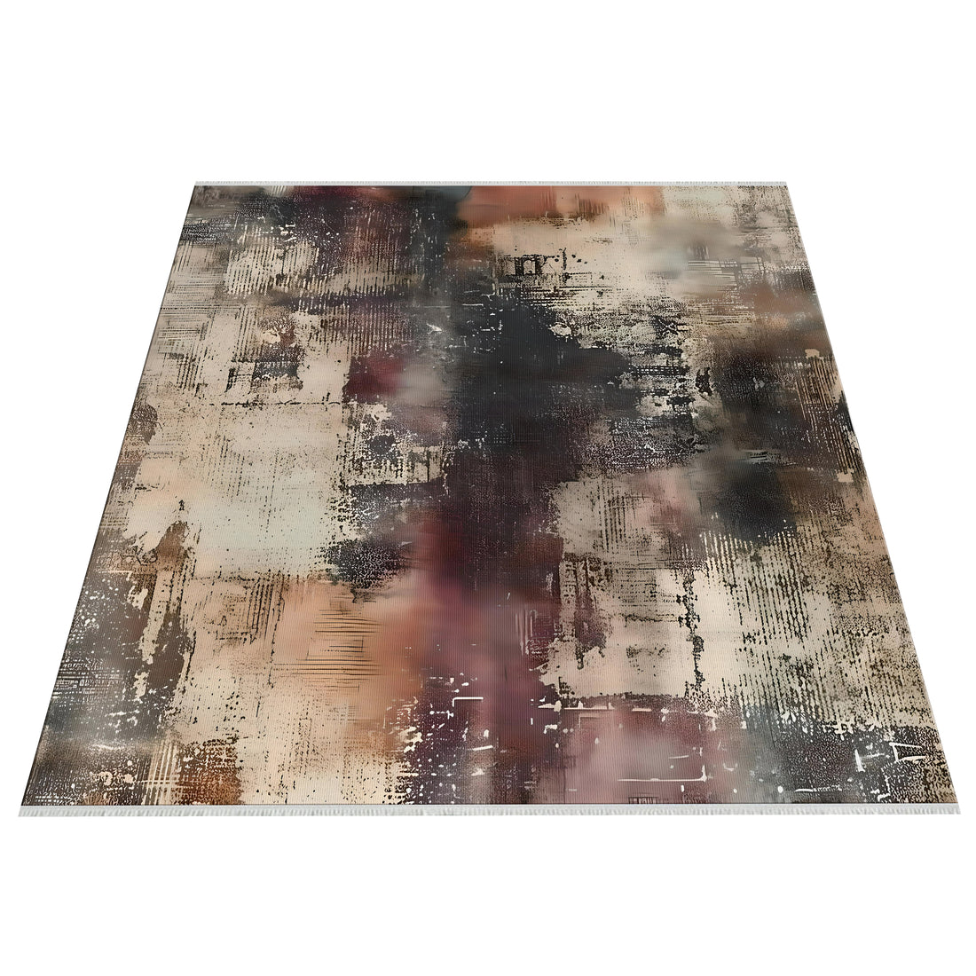 Gray Abstract Distressed Pattern Easy Clean Rug