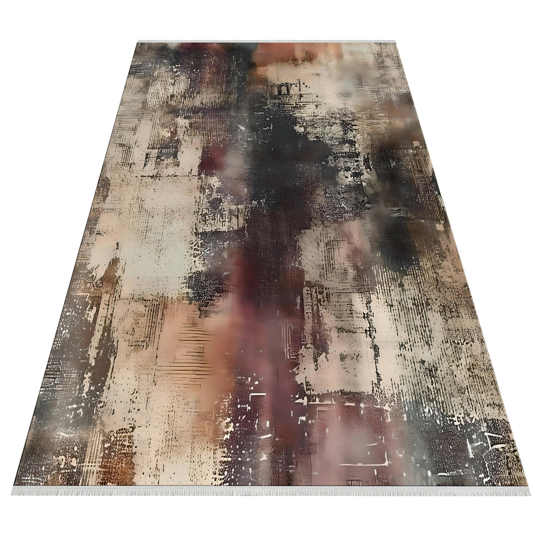 Gray Abstract Distressed Pattern Easy Clean Rug