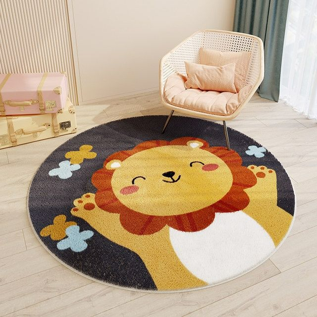 lion print animal round rug for nursery washable 