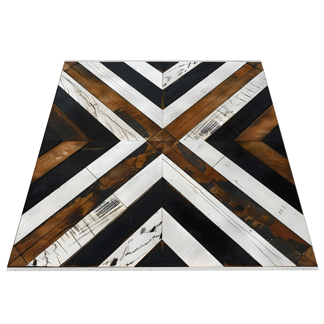 Black White Brown Geometric Washable Area Rug