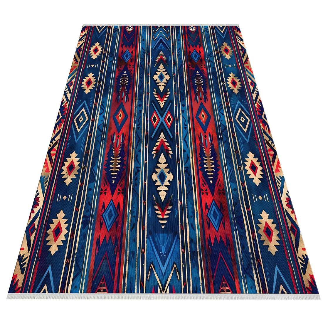 Bright-Bold Color Area Rug in Red Blue