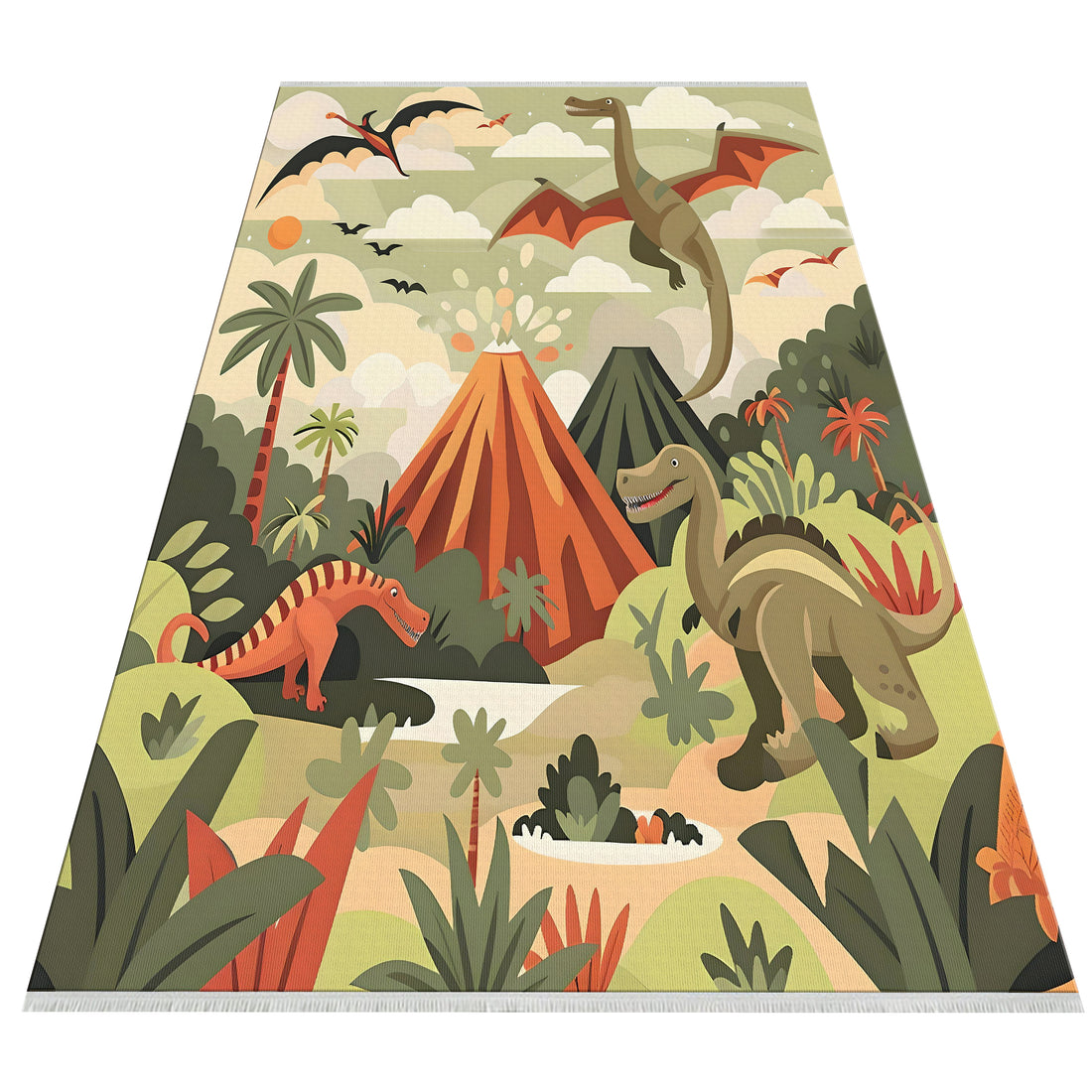 Dinosaur Pattern Forest  Green  Animal Print Nursery Rug