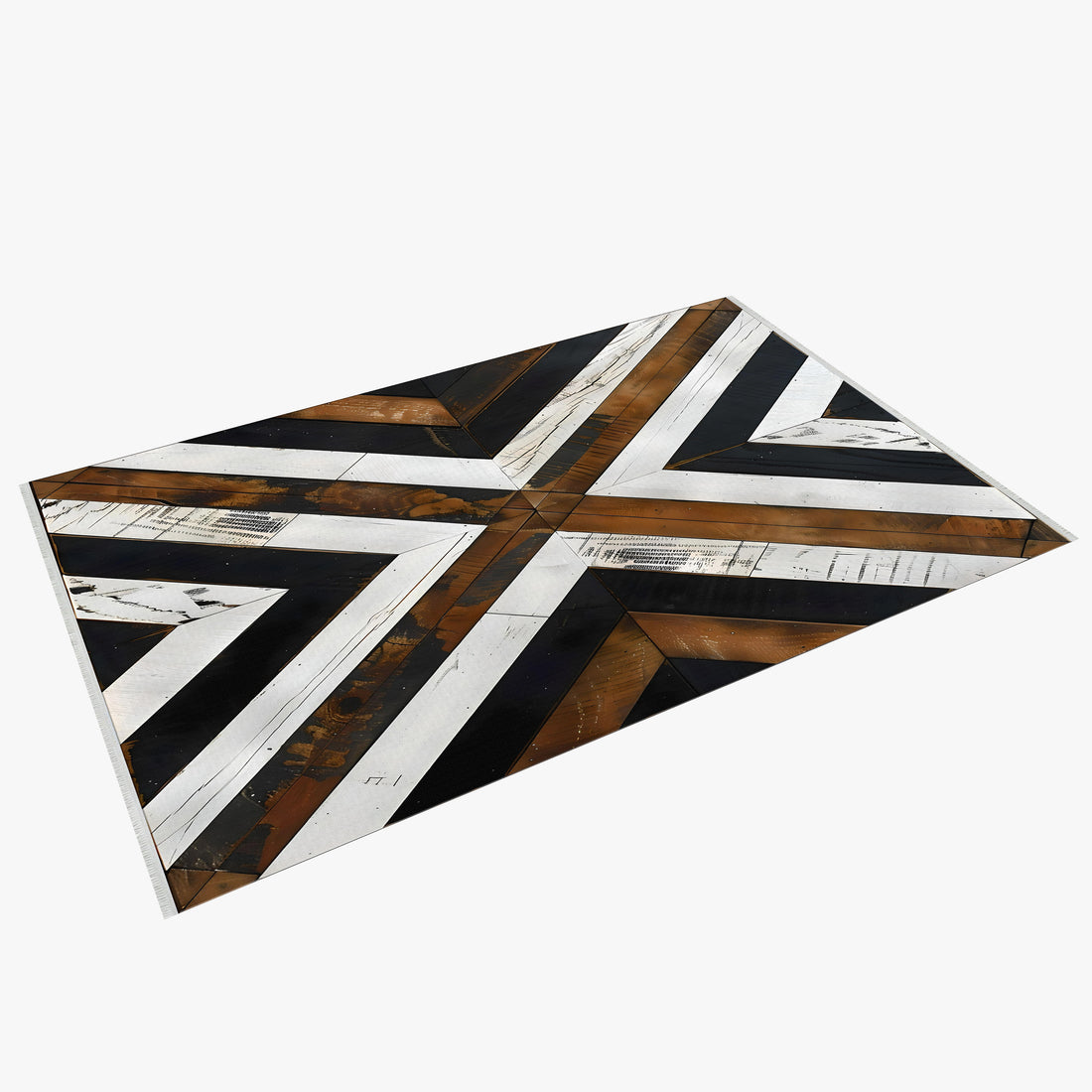 Black White Brown Geometric Washable Area Rug