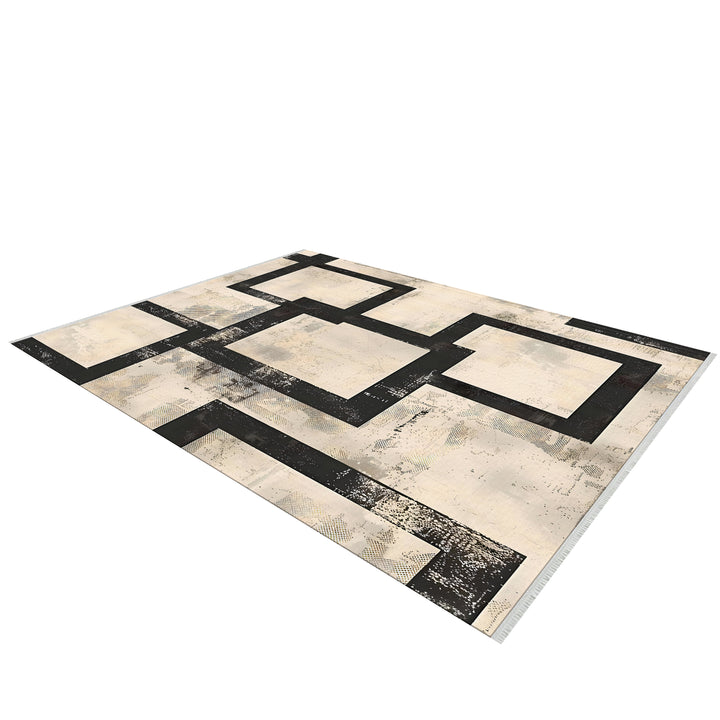 Cream Black Decorative Kitchen Rug