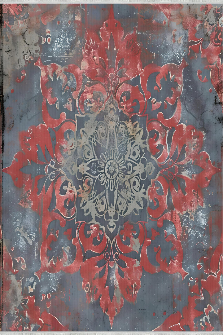 Oriental Faded Pattern Distressed Area Rug