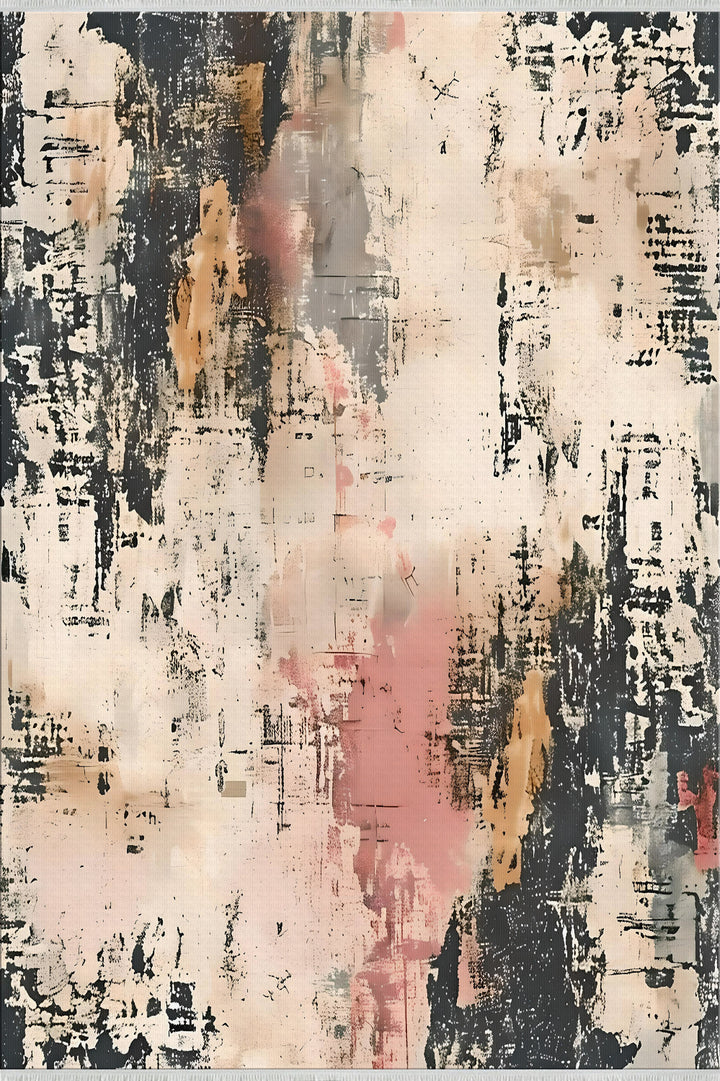 Abstract Distressed Washable Cotton Woven Base Area Rug