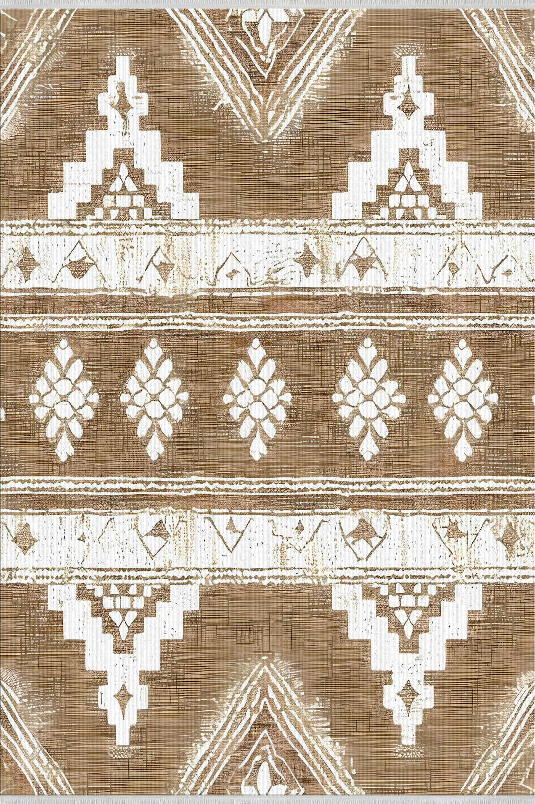 Brown White Southwestern Ethnic Area Rug