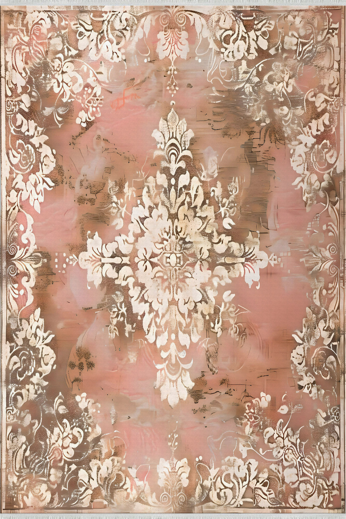 Floral Oriental Pink White Aesthetic Rug