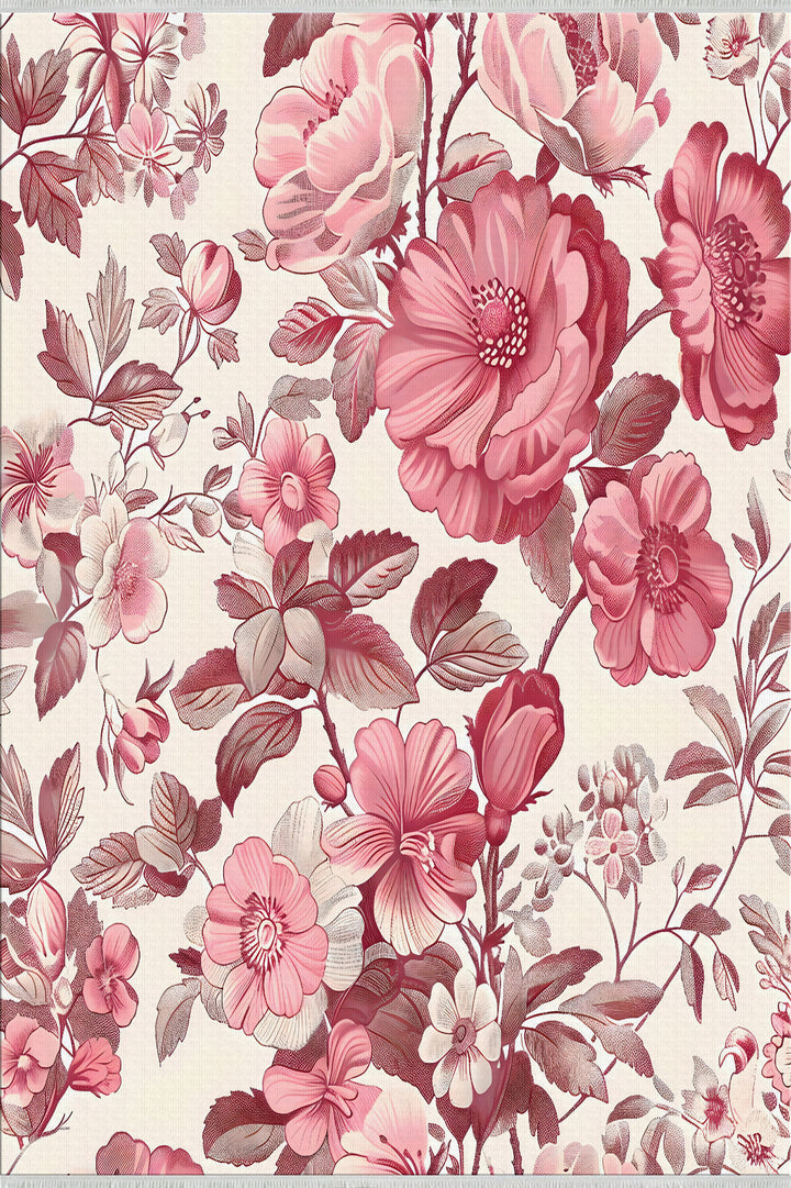 Pink Flowers Pattern Cotton Area Rug