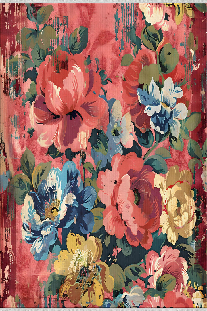 Red Cute Floral Pattern  Colorful Area Rug