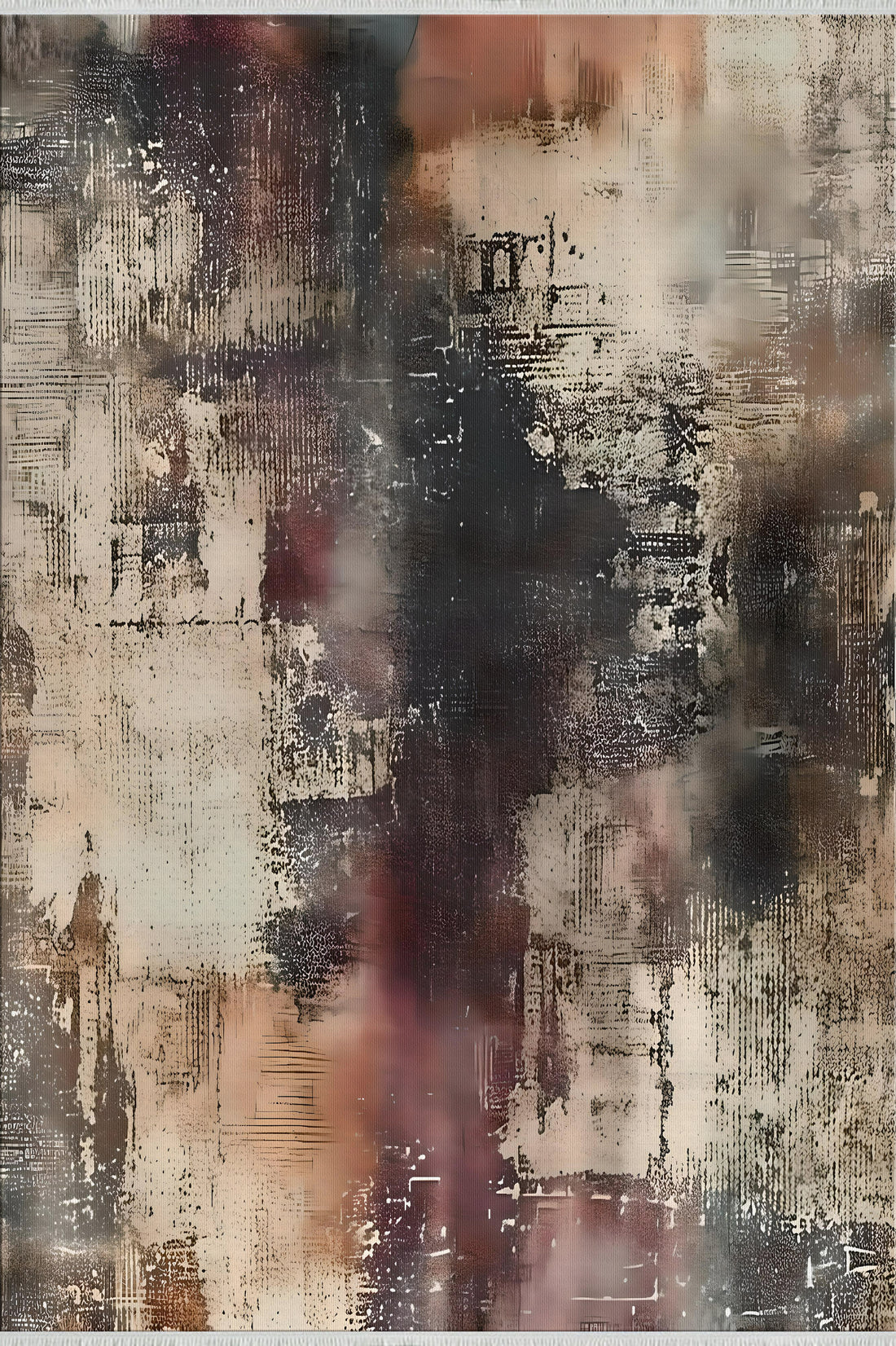 Gray Abstract Distressed Pattern Easy Clean Rug